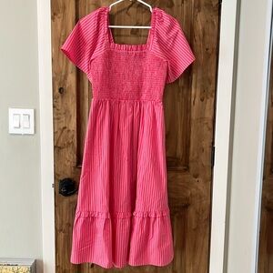 NWOT. Draper James maxi pink striped dress, size S. Ruched chest area.